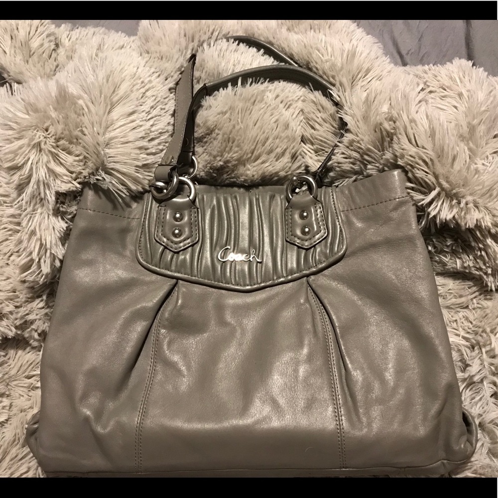 Gray genuine leather Coach purse